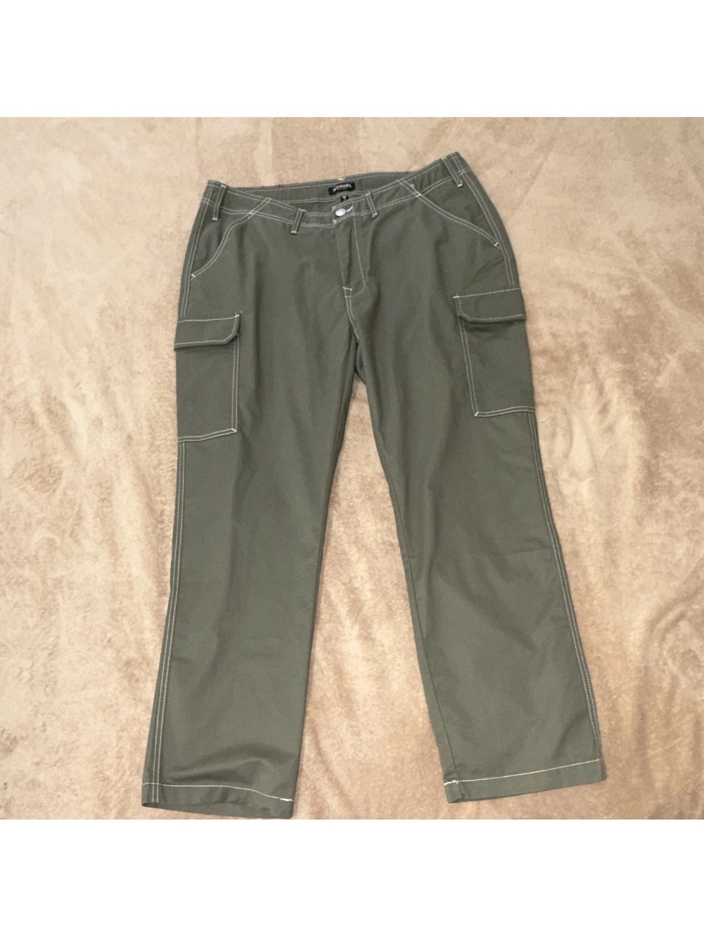 True Religion Olive Green Men's Cargo Pants with Contrast Stitching